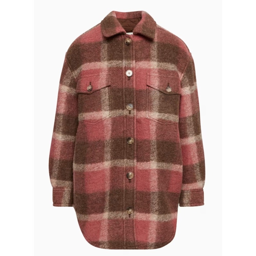 WILFRED FREE‎ The Ganna Plaid Shacket Oversized Button Front Pink Brown Medium